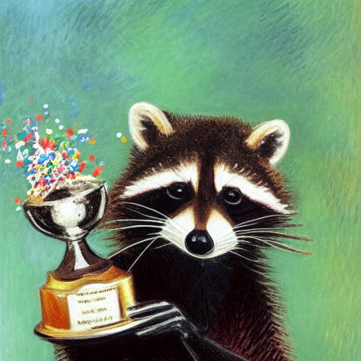 raccoon holding a trophy