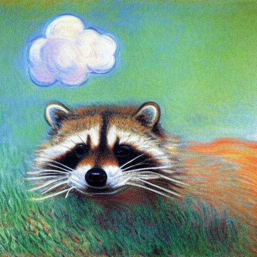 raccoon with rain cloud above its head