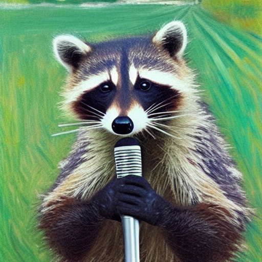 raccoon speaking into a microphone